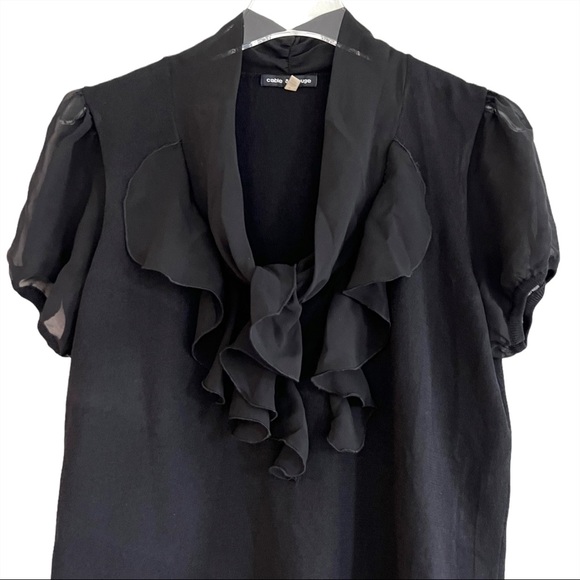 CABLE & GAUGE Fine Knit Sheer Ruffle Top Size L - Picture 2 of 5
